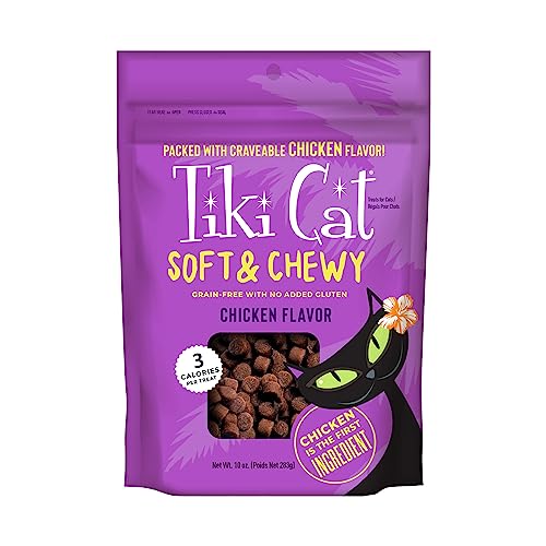 Tiki Cat Soft & Chewy Treats, Chicken Flavor, 3 Calories Per Treat with Grain-Free and No Added Gluten, 10 oz Pouch (Pack of 1)