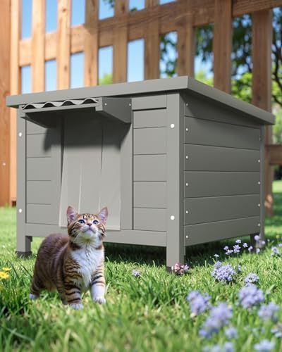 TIMHAKA Outdoor Cat House Weatherproof, Outside Feral Cat House with 100% Insulated All-Round Foam, Wooden Cat Shelter for Winter, Solid Wood Large Size for Multiple Cats 21.3" L x 19.9" W x 18.9" H