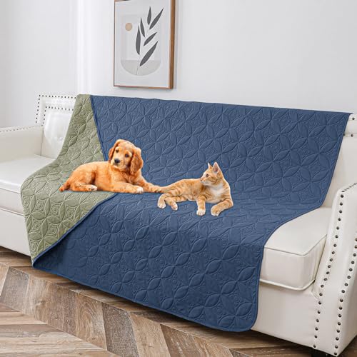 Tuffeel Waterproof Dog Blanket, 52x82 inches Pet Couch Covers for Sofa, Bed Furniture Protector from Dogs Washable and Reversible-Blue+Green