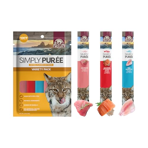 VERSAINSECT ble Cat Treats Exotic Fish Variety Pack 12ct - Ahi Tuna, Wild Pink Salmon, Red Snapper - Puree Bisque