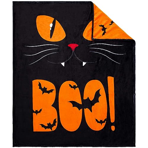 Vessia Flannel Throw Blanket, Black and Orange Cat Flannel Blanket for Couch,Bed,Sofa, 300GSM Soft Cozy Cuts Funny Warm Cartoon Blanket Home Decor for All Season