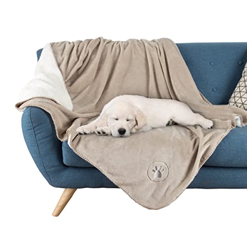 Waterproof Dog Blanket - 50x60-Inch Reversible Sherpa Dog Blanket for Couch, Bed, or Car - Protects from Spills, Stains, or Pet Fur by PETMAKER (Tan)