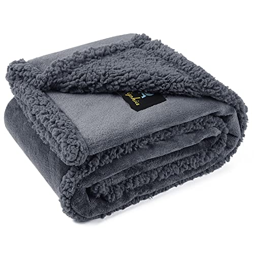 Waterproof Pet Blanket, Liquid Pee Proof Dog Blanket for Sofa Bed Couch, Reversible Sherpa Fleece Furniture Protector Cover for Small Medium Large Dogs Cats, Dark Gray X-Large（85" x 57"）