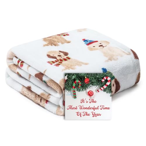 White & Brown Winter Dogs Blanket | Soft Cozy Lightweight Fleece Throw Blankets for Couch, Sofa, Bedroom, Dogs Bed | Airplane/Car Blankets| 50 x 60 inches