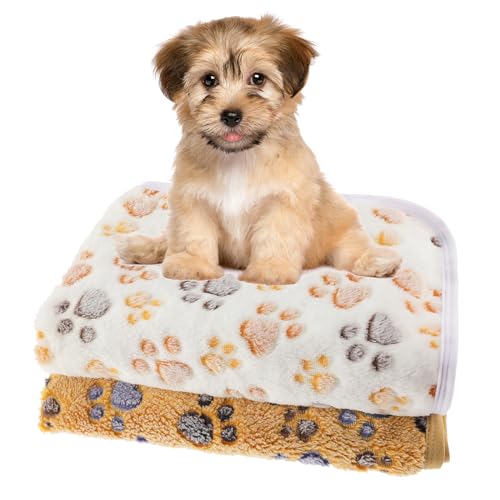 WLLHYF 2 PCS Pet Blanket Flannel Cozy Warm Calming Blanket Paw Print Throw Bed Cover for Cat Dogs Puppy Kitten (23x16 Inch)