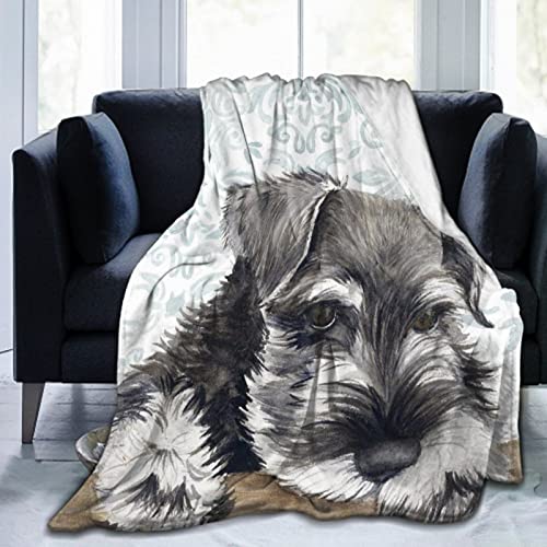 Women Men Teens Wearable Blanket Super Soft Lightweight Cozy Throw Blanket for Home School Office Travel, Schnauzer Cute Dog, 50"x40"