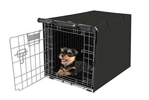 X-ZONE PET Double Door Dog Crate Cover - Polyester Pet Kennel Cover (Fits 24 30 36 42 48 inches Wire Crate) (24 Inch, Black)