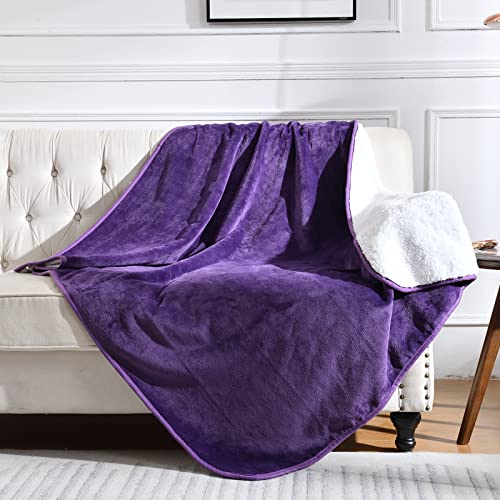 Yaning Waterproof Blanket for Bed Couch Sofa, Soft Liquid Pee Proof Pet Blanket for Dog Puppy Cat, Reversible Sherpa Fleece Blanket for Furniture Protector (Dark Purple, 60x80 inches)