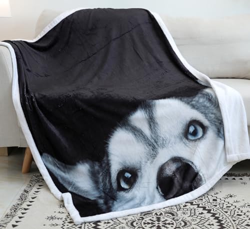 Zevrez Husky Dog Blanket, Cute Husky Gifts Kids Throw Blanket with Dog on It Soft Flannel Blanket Gift for Husky Lovers Boys Girls Sofa Bed(Dog 3, 48"x60")