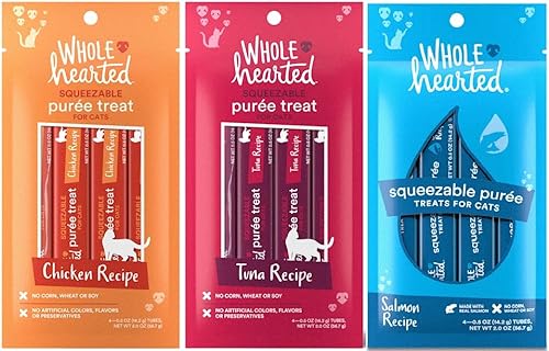 Wholehearted Squeezable Puree Cat Treat (Chicken, Tuna & Salmon, 12-0.5 oz Tubes)